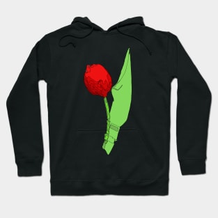 Red Tulip with green leave Hoodie